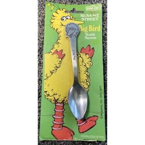 NOS Muppets Sesame Street Big Bird  Stainless Steel Kids Spoon Demand Mktg 1977